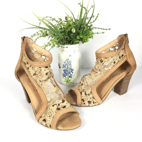 Sbicca Shoes - Sbicca leather & lace wood block heels